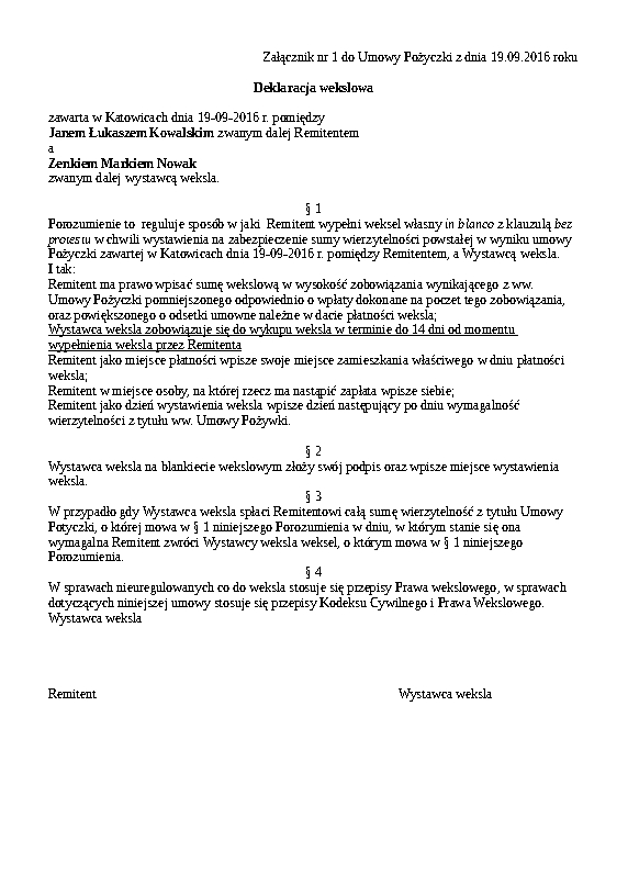 umowa wekslowa