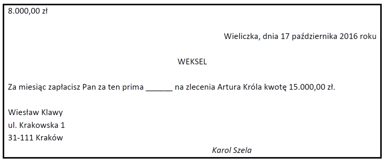 Jaki weksel? Czy ważny? Jakie dodatkowe klauzule?